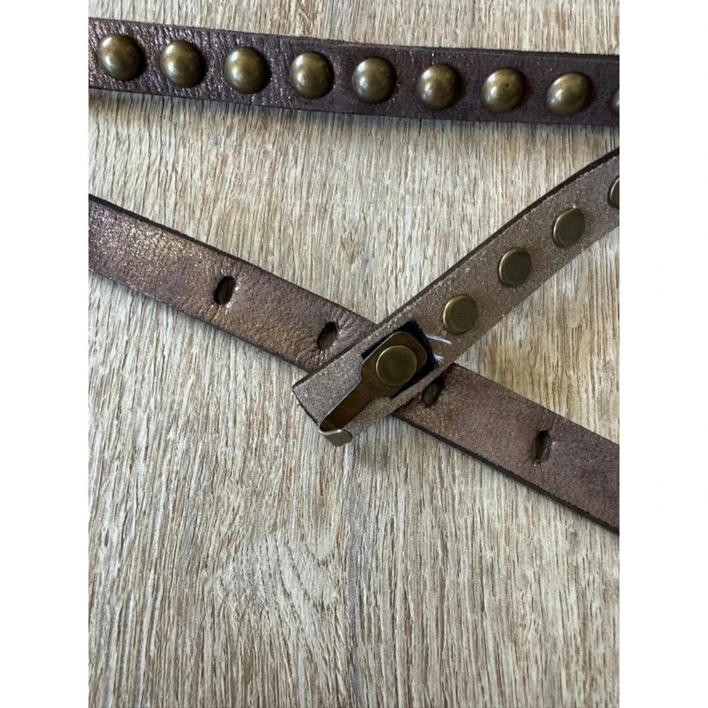 Brown Gold Metallic Brass Tone Round Studded Double Wrap Boho Belt Medium/ Large
